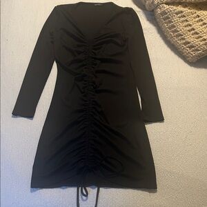 Women’s Black Ruched Long-Sleeve Dress